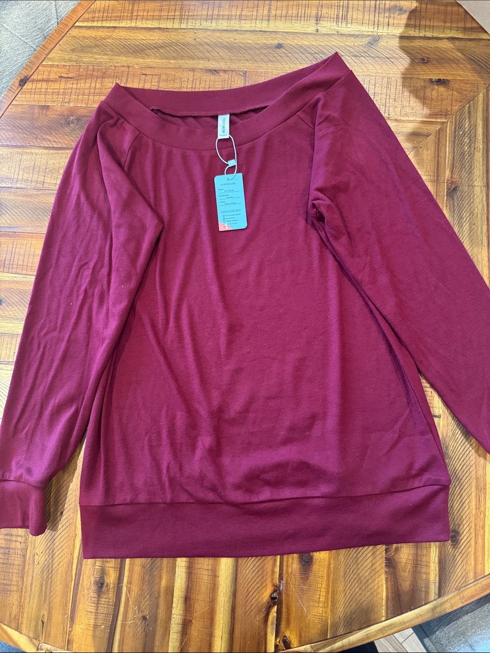 Burgundy Off-Shoulder Long Sleeve Top